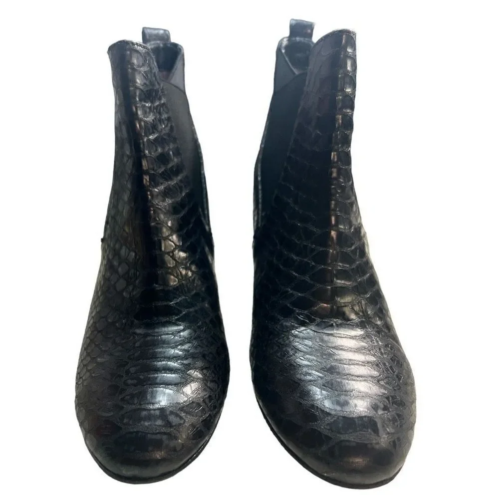 Johnston Murphy Women's Boot Sz 9 Block Heel Snakeprint Bk Leather Chelsea $228